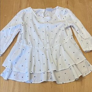 Maeve White and Blue Polka Dot Blouse